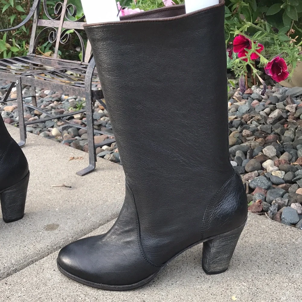 ☀️ N.D.C Black Leather mid-calf heeled boots - Picture 15 of 15